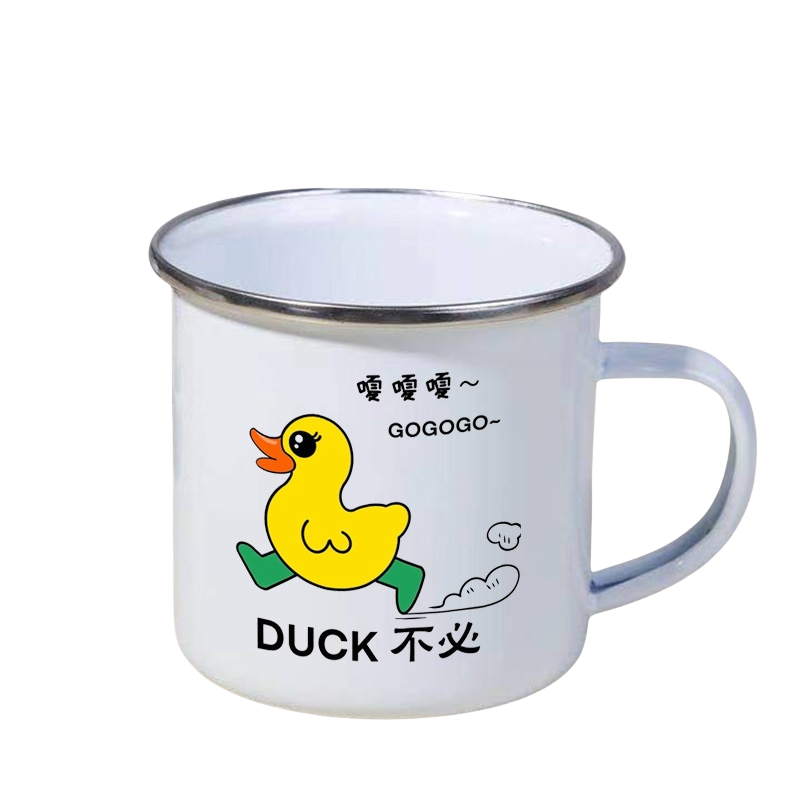 Thick-Walled Enamel Mugs with Sublimation Coating - Custom Logo Printing on Metal Enamel Cups with Edge Binding