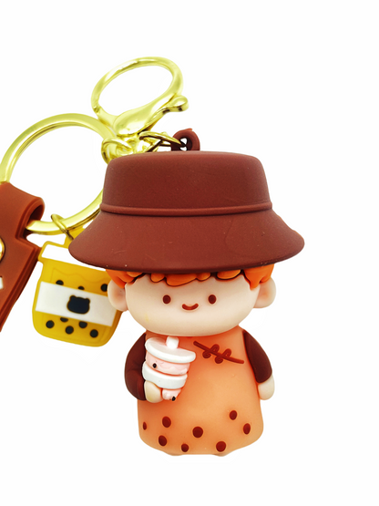 Customized 3D PVC keychains with doll-shaped milk tea designs