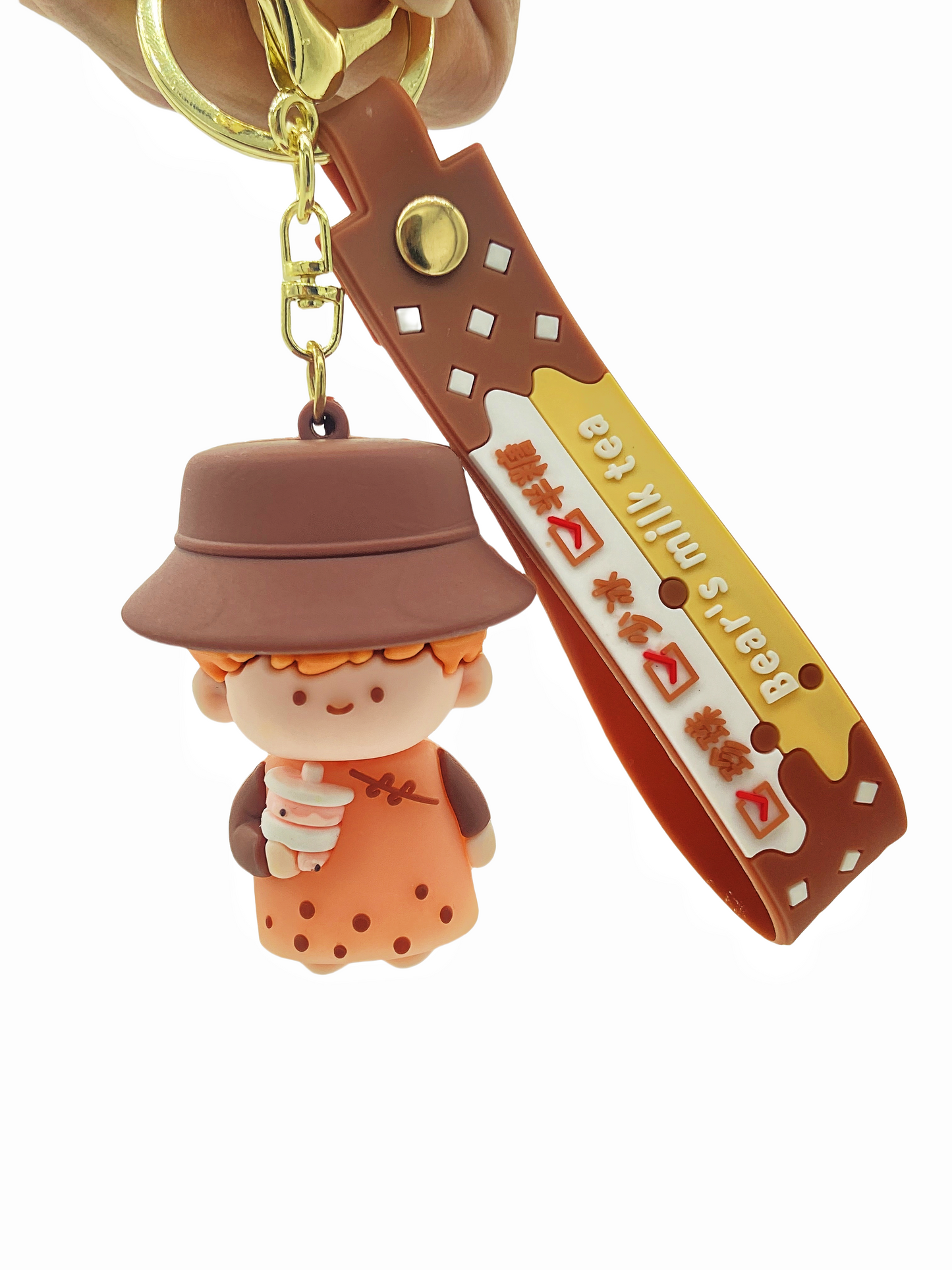 Customized 3D PVC keychains with doll-shaped milk tea designs