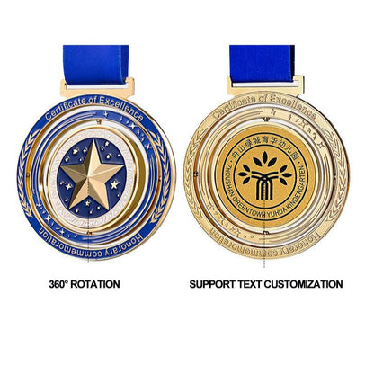 Hot Sale 360 Rotatable Stock Medals Text Customize