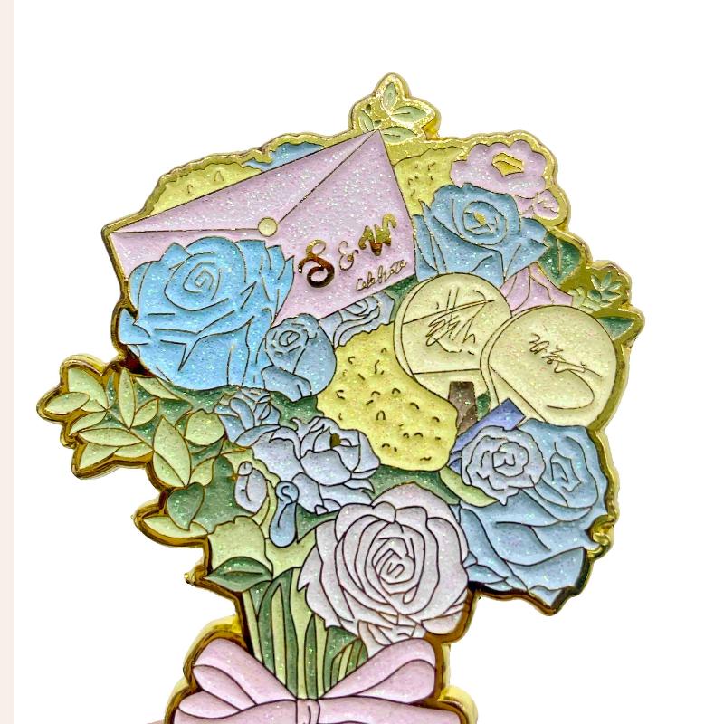 Personalized custom flower bouquet soft enamel pins