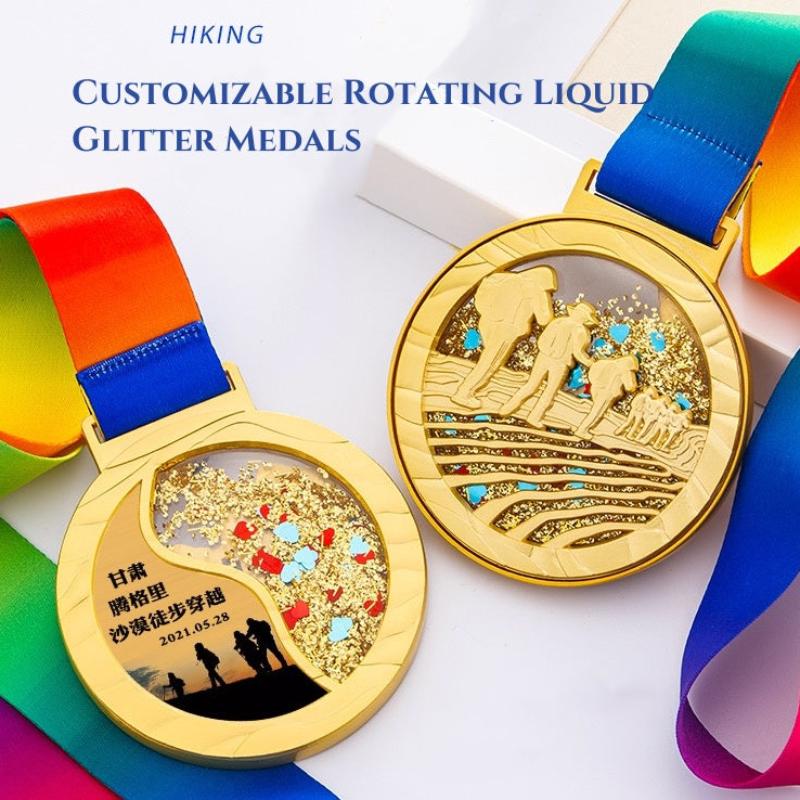 Personalized customized glitter flowing medals