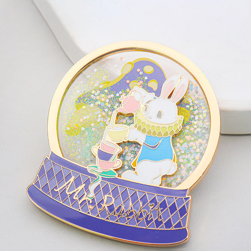 Blue rabbit glitter flowing fridge magnets of the “Please have tea” design